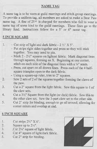 Bear paw nametag instructions
